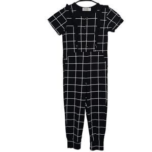 Presley Couture Ruffle Pocket Jumpsuit Girls‎ 7/8 Black White Window Pane